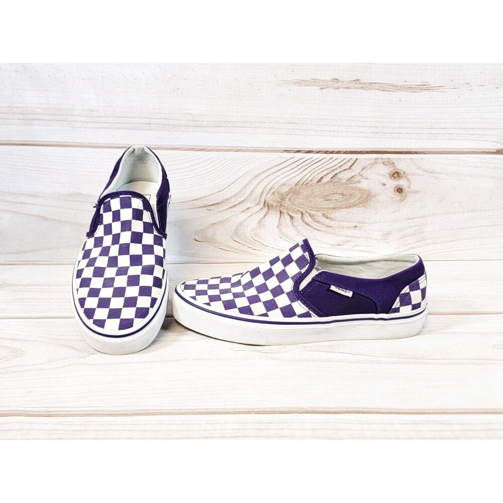 Vans Classic Slip-On Purple White Checkerboard Canvas Sneakers Womens 8, 500714